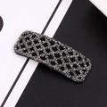 Pasador de pelo rectangular negro con diseño de rejilla de strass gris brillante - Malla Gris [Cuadrado]