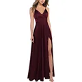 Robe de soirée élégante en satin bordeaux avec fines bretelles et fente haute - US 14 / Haut Et Bas / Bordeaux