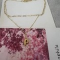 French retro gold double layer necklace featuring a vintage letter P pendant charm - Letter P (20240329（3-6-10）)