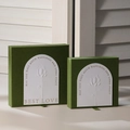 Grüne PE-Film-Schmuckdisplays in groß und klein mit Rosenrelief-Etiketten und Aufdruck - 7*7*2cm / Klettergrün (Geprägter Stil)