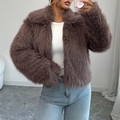 Elegant dark brown faux fur short jacket with zipper closure for women in winter season - S / Reddish Brown