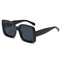 Classic glossy black oversized square frame sunglasses with dark grey tinted lenses - C01 Black