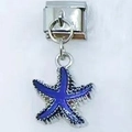 Italian modular charm in stainless steel featuring a blue starfish enamel pendant - Dark Blue Starfish