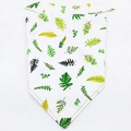 Dog bandana with green leaf pattern and yellow stitching on white fabric base - L / Pattern 8/Fern Leaves