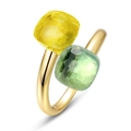 Adjustable gold ring with faceted square lemon yellow and mint green gemstones - Lemon Yellow/Mint Green