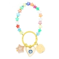 Macro detail of dopamine colorful star beads keychain with heart evil eye charm - Yellow Ring-Pink Star Evil Eye