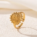 Adjustable 18K gold-plated stainless steel starburst medallion ring for women - Star Ray Compass Style (2549-19)