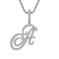 Close-up of silver letter A pendant with cubic zirconia on a classic rope chain - Letter A / Silver (Pendant Only)