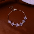 Bracelet argenté ajustable avec cinq trèfles en zircon violet sur tissu en soie - Style 82# Argent Violet Trèfle