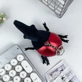 Cute red and black plush beetle charm keychain with silver metal ring for backpacks - Beetle Monster - Plush Pendant