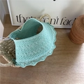 Cappello da sole pieghevole intrecciato a mano verde menta con bordo in pizzo traforato - Blu