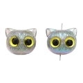 Iridescent cartoon cat acrylic beads with large yellow eyes for DIY jewelry making - 19x16mm Hole 3mm / Grey Cat with Yellow Eyes