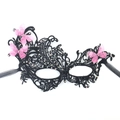 Black lace masquerade mask with pink butterfly ornaments and sparkling rhinestones - Rhinestone Butterfly Pink Mask (5706668349868)
