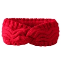 Close-up of red knit headband with soft fleece lining and twist knot detail - Red