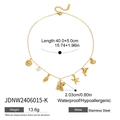 Golden stainless steel necklace featuring starfish, shell, pearl pendants and letter K - Letter K Ocean Elements Multi-Pendant (JDNW2406015-K)