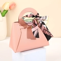 Pink leather gift bag with silk scarf handle for wedding favors and candies - Pink (Floral Satin)