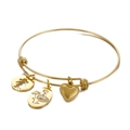 Adjustable golden bangle with heart, flower, and figure pendants in polished finish - Gold Color April (KB158057-Z)