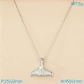 Collier queue de baleine en acier argenté avec émail blanc et chaîne de 45cm - Argent