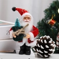 Standing Santa Claus plush doll with red velvet suit, glasses, and a green gift sack - Standing Red Coat with White Trim