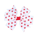 Detail of double-layer bow hair clip with red stars pattern on white ribbed ribbon - 5# (White with Red Stars)