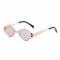 Fashion rimless hexagonal sunglasses with gold metal frame and light pink tinted lenses - C2 Transparent Tea (XN)