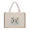 Linen canvas tote bag with butterfly floral wreath and alphabet O print - Butterfly Floral Letter O