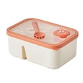 White and orange bento lunch box with cutlery and small salad dressing container - Double Layer / Red