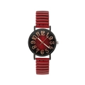 Detail of red and black gradient watch face with rose gold numerals and elastic band - Red