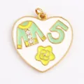 Heart-shaped enamel pendant featuring camellia flower and number 5 design with gold trim - Heart Camellia Knitwear Style (M030539-D) / Light Green