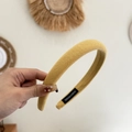 Ginger yellow ribbed knit headband with handmade label for stylish high top hair styling - Ginger Yellow