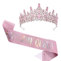Set corona di strass rosa e fascia glitterata Birthday Queen per feste di compleanno - Set Fascia Glitterata BIRTHDAY QUEEN