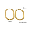 Polished gold-tone oval hoop earrings, size 20mm by 15mm, stainless steel jewelry - Oval Geometric Style (YTE2404041-6)