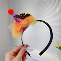 Halloween purple glitter wizard hat headband with orange mesh and bat decor - Purple Bat Mesh Hairball Headband