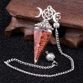 Triple moon crystal pendulum with reddish-brown crushed stones and silver metal pentagram - Goldstone (Synthetic)