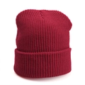 Classic deep red rib-knit winter beanie hat with turn-up cuff and warm texture - One Size / Elastic / Burgundy