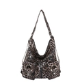Borsa a spalla leopardata in pelle PU con anelli in metallo e diverse portabilità - Leopardo Marrone