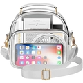 Detail showing transparent crossbody bag with white straps and gold hardware storage capacity - With Front Pocket / Silver