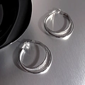 Minimalist double-layer silver earrings with inner mirror finish and outer textured rings - A2258 Silver Double Grain Hoops
