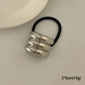 Elastic hair tie with a silver-toned multi-layered wavy metal ornament, size 3x4cm - Triple Row Silver