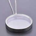 Silver stainless steel floating locket necklace with clear glass window pendant - Inner Diameter 35mm / Steel