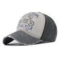 Vintage gewaschene Baumwoll-Motorradkappe in Dunkelgrau und Beige mit Distressed-Schirm - Verstellbar / Grau Vorne Schwarz Hinten