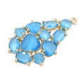 Detailed close-up of golden leaf pendant with sparkling blue teardrop glass stones - Type G-Blue