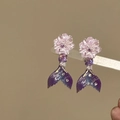 Close-up detail of aesthetic purple mermaid tail hair clips with pearl flower ornaments - Duckbill Clip (Single Piece) / Purple