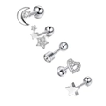 Set van 5 zilveren roestvrijstalen oorknopjes met maan, ster, hart en zirkonia - Set 13 (Zilver/Maan Ster/Strass Hart)