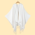 Classic white tassel shawl wrap for women featuring a minimalist knitted poncho style - White