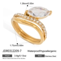 Anello impermeabile in acciaio inox dorato con zircone taglio marquise e cristalli - 7 / Stile Doppia Fascia Pietra Marquise (JDR0312209) / Oro