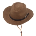 Chapeau de cowboy en paille marron foncé avec bande en cuir noir et cordon réglable - Taille Adulte / café