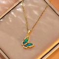 Golden butterfly necklace featuring a blue-green gradient pendant and cubic zirconia stones - Gold Tiny Shell Butterfly with Zirconia Edge