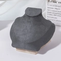 Dark grey microfiber necklace bust display stand with minimalist solid wood base - Gray