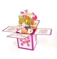 3D pink Happy Birthday pop-up card box with glitter lettering and balloon accents - Pink Gold